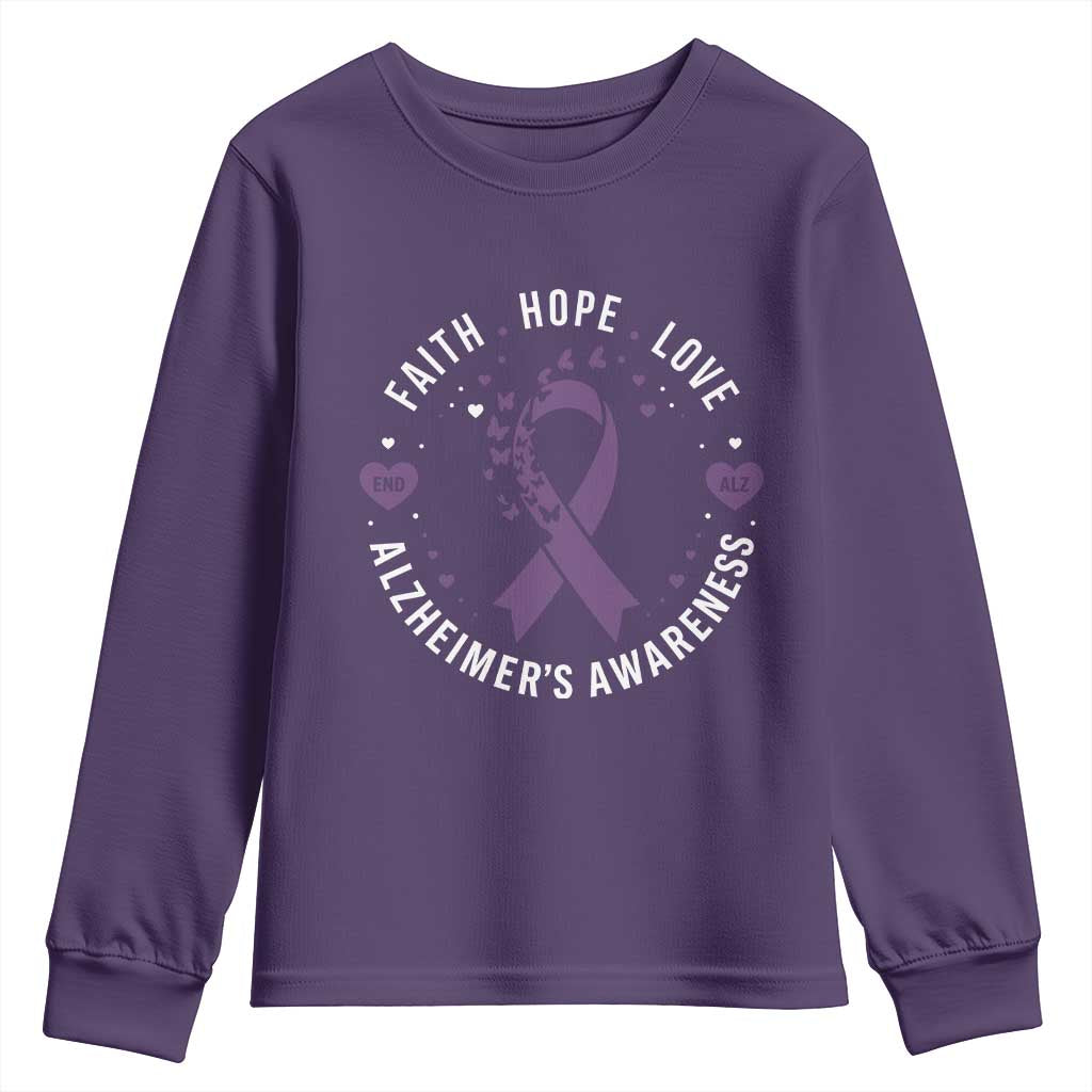 Faith Hope Love Purple Ribbon Youth Sweatshirt End Alzheimers Butterfly Graphic