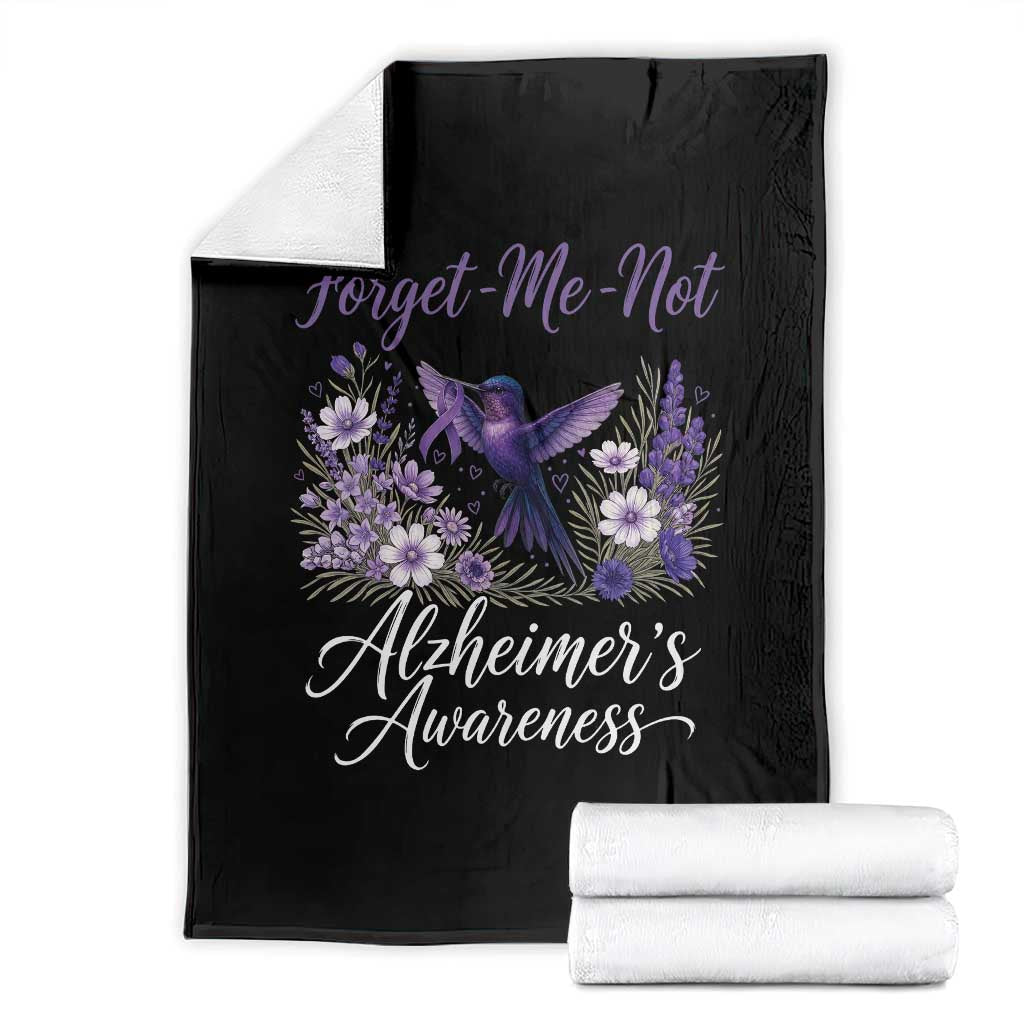 Forget Me Not Alzheimers Awareness Throw Blanket Hummingbird Purple Ribbon Floral TS12 Black Print Your Wear