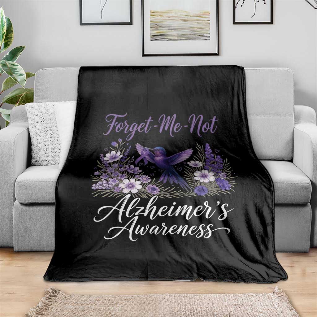 Forget Me Not Alzheimers Awareness Throw Blanket Hummingbird Purple Ribbon Floral