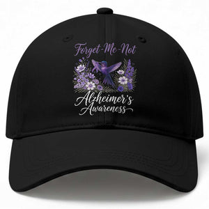 Forget Me Not Alzheimers Awareness Baseball Cap Hummingbird Purple Ribbon Floral