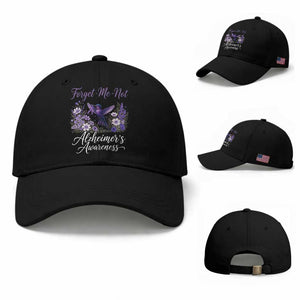 Forget Me Not Alzheimers Awareness Baseball Cap Hummingbird Purple Ribbon Floral