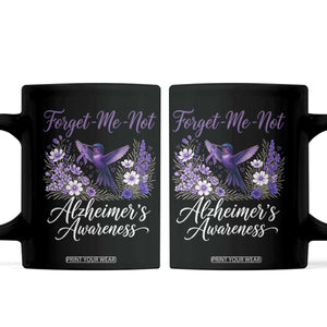 Forget Me Not Alzheimers Awareness Coffee Mug Hummingbird Purple Ribbon Floral