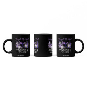 Forget Me Not Alzheimers Awareness Coffee Mug Hummingbird Purple Ribbon Floral