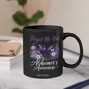 Forget Me Not Alzheimers Awareness Coffee Mug Hummingbird Purple Ribbon Floral