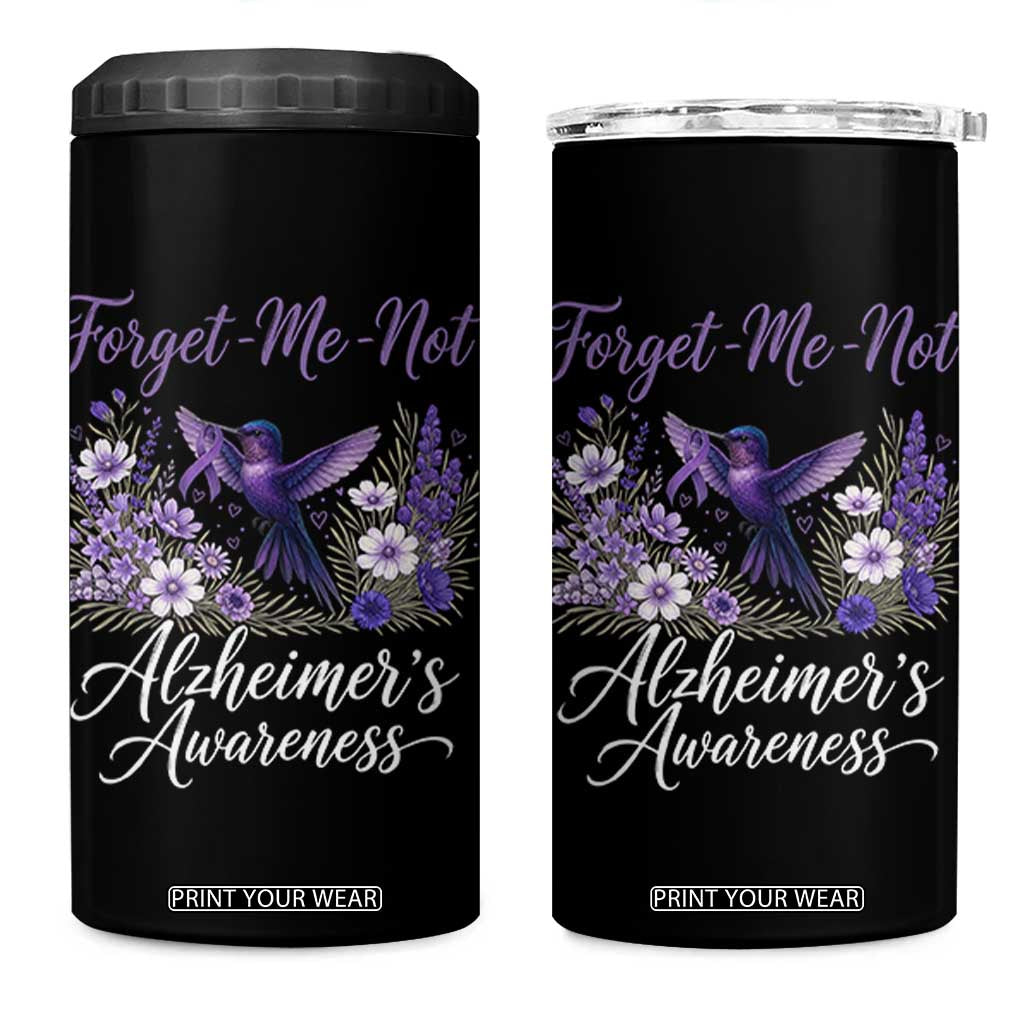 Forget Me Not Alzheimers Awareness 4 in 1 Can Cooler Tumbler Hummingbird Purple Ribbon Floral TS12 One Size: 16 oz Black Print Your Wear