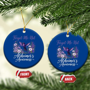Forget Me Not Alzheimers Awareness Ceramic Ornament Hummingbird Purple Ribbon Floral