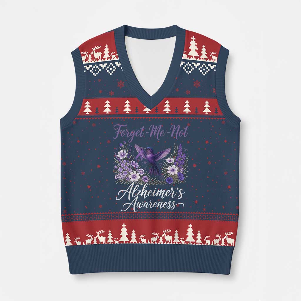 Forget Me Not Alzheimers Awareness V-Neck Knit Sweater Vest Hummingbird Purple Ribbon Floral TS12 Navy Red Print Your Wear