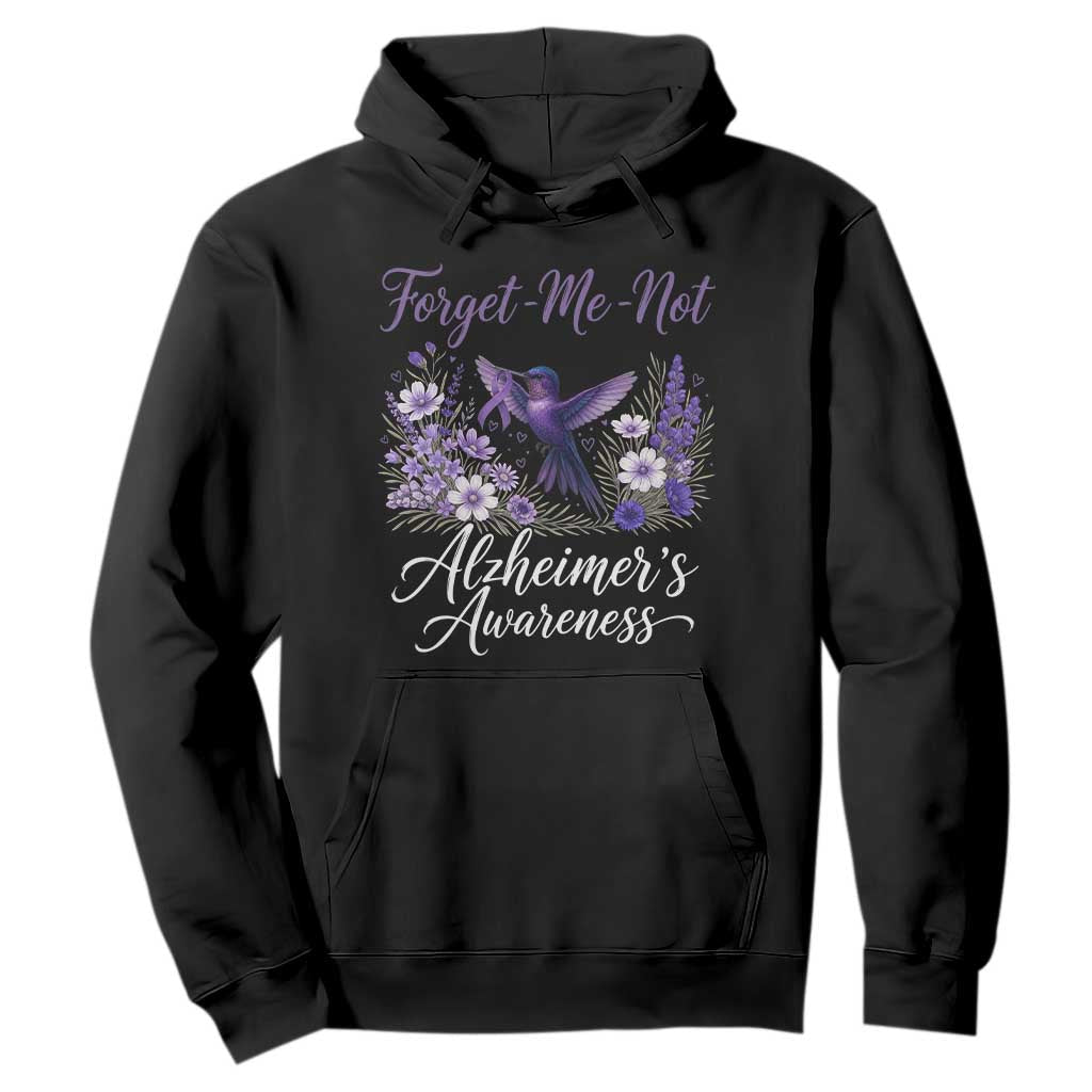 Forget Me Not Alzheimers Awareness Hoodie Hummingbird Purple Ribbon Floral