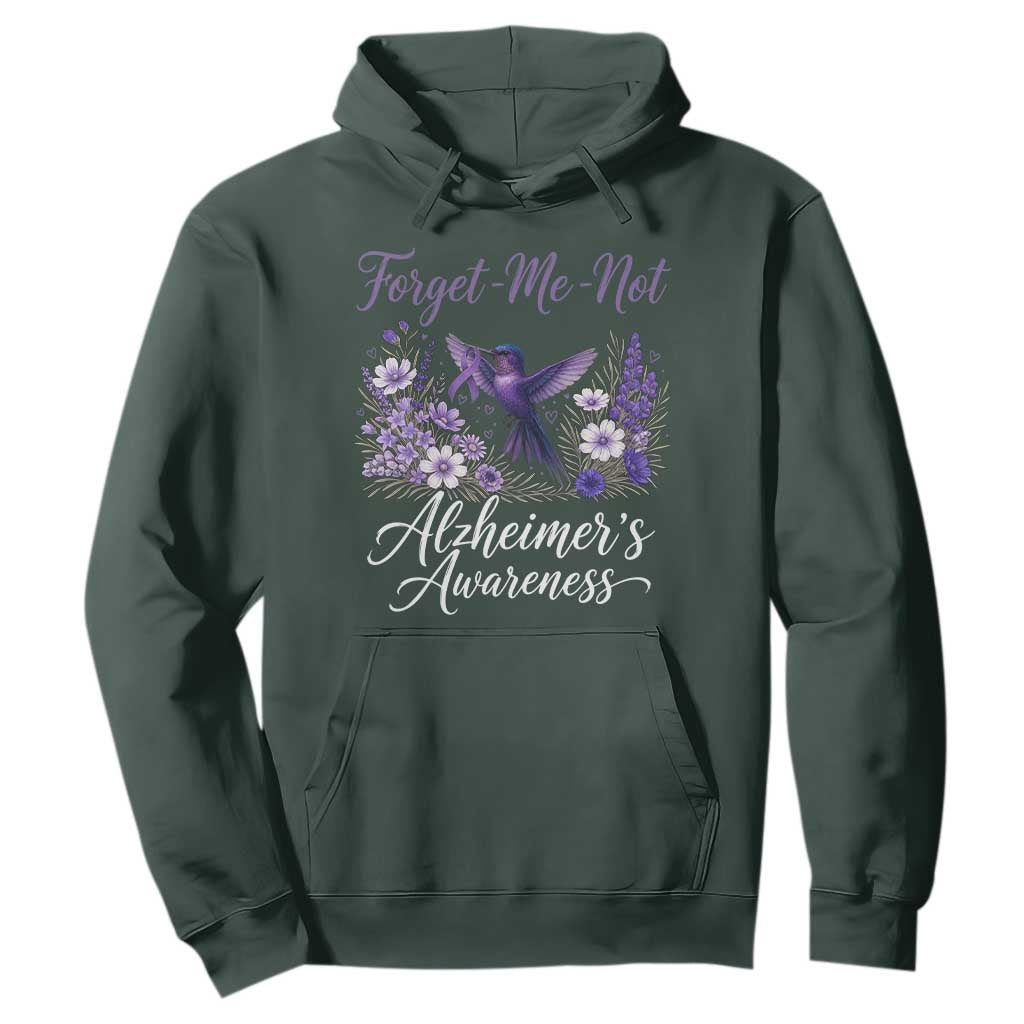 Forget Me Not Alzheimers Awareness Hoodie Hummingbird Purple Ribbon Floral