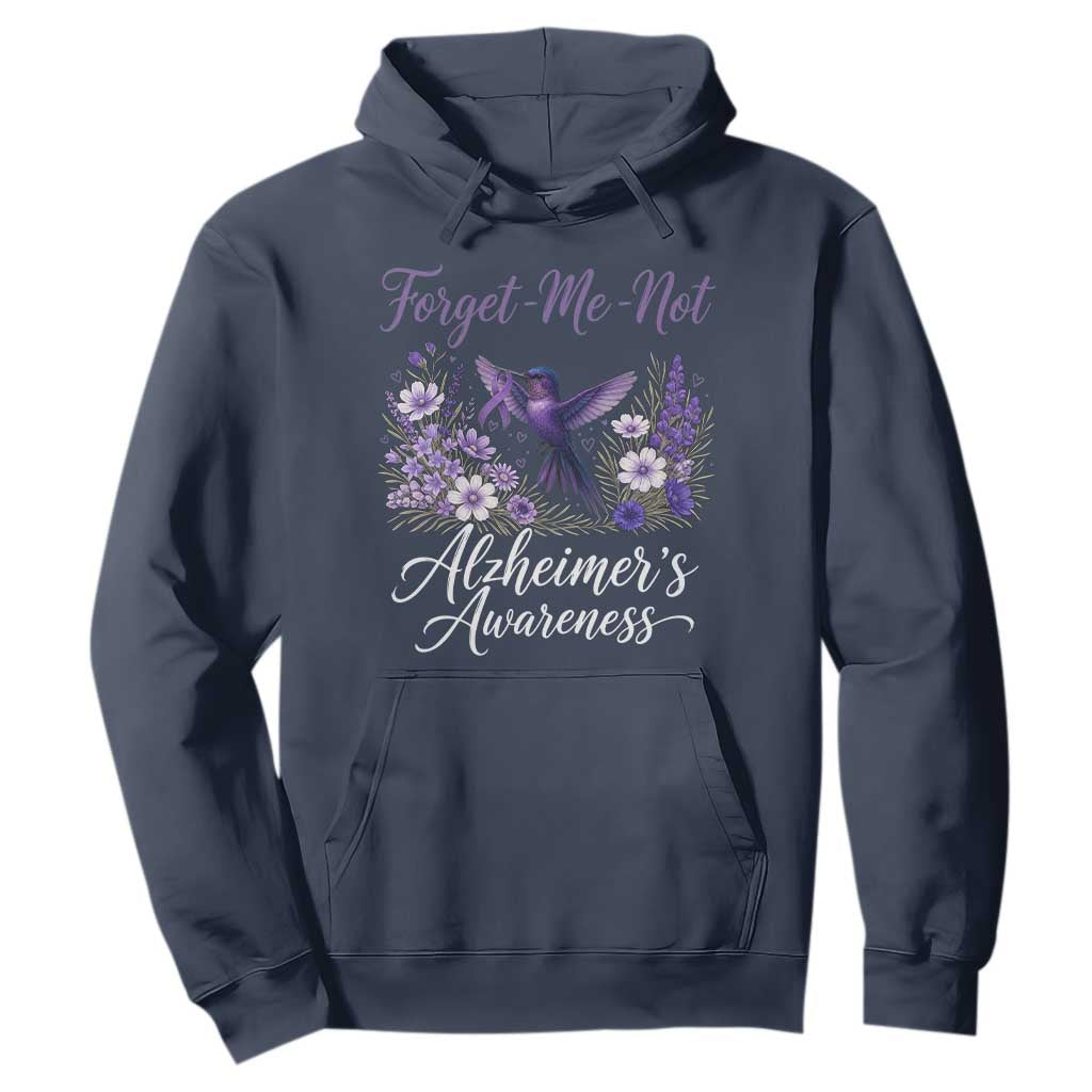 Forget Me Not Alzheimers Awareness Hoodie Hummingbird Purple Ribbon Floral