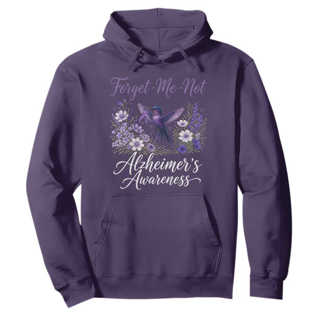 Forget Me Not Alzheimers Awareness Hoodie Hummingbird Purple Ribbon Floral TS12 Purple Print Your Wear