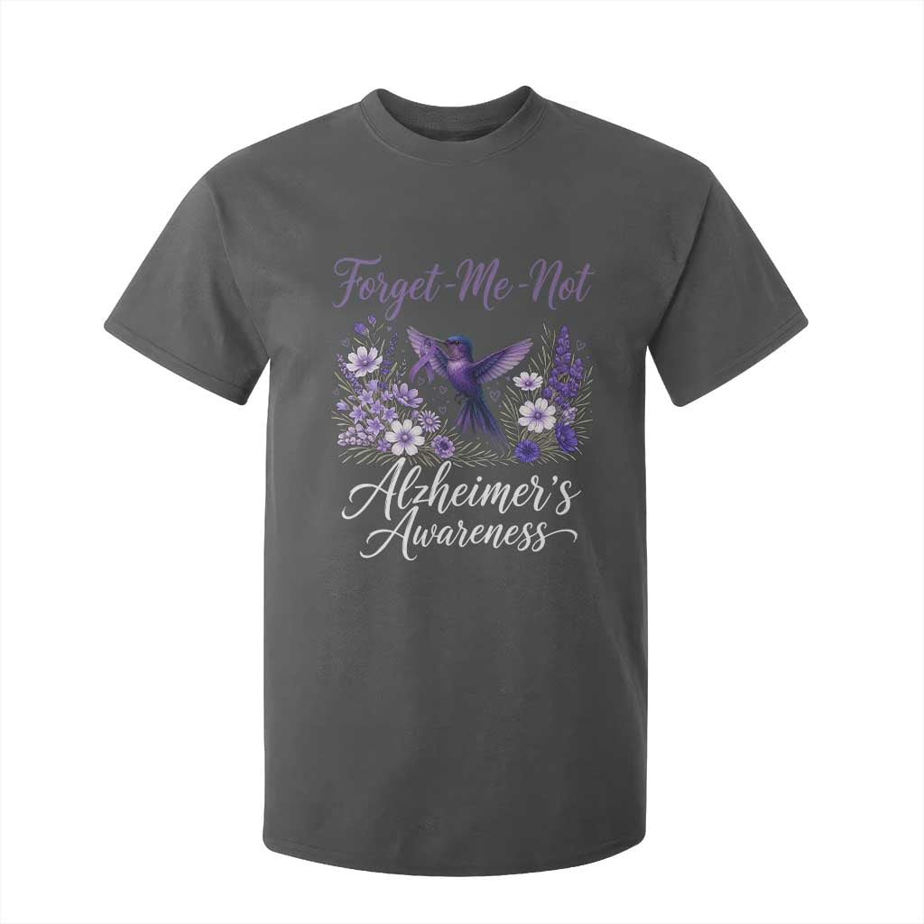 Forget Me Not Alzheimers Awareness T Shirt For Kid Hummingbird Purple Ribbon Floral