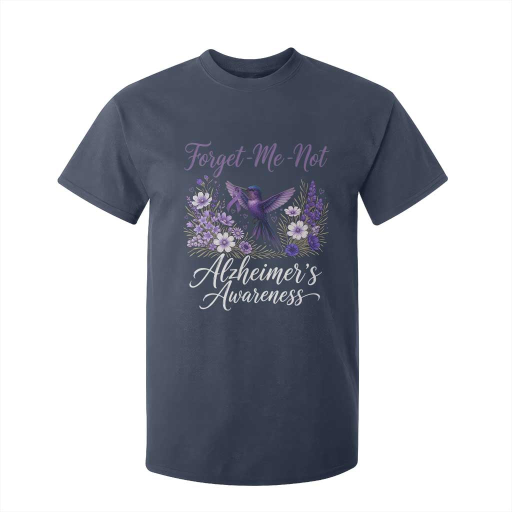 Forget Me Not Alzheimers Awareness T Shirt For Kid Hummingbird Purple Ribbon Floral
