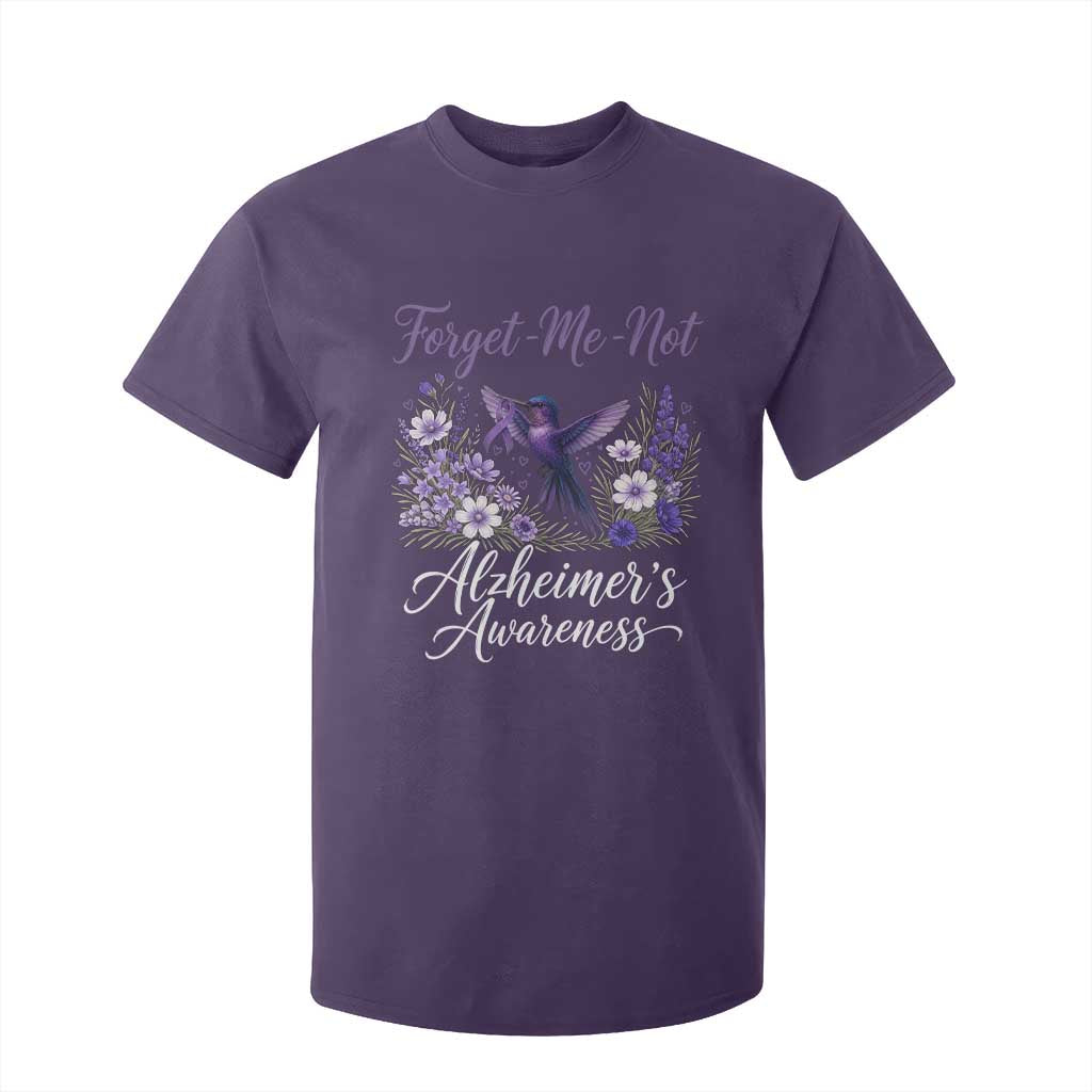 Forget Me Not Alzheimers Awareness T Shirt For Kid Hummingbird Purple Ribbon Floral