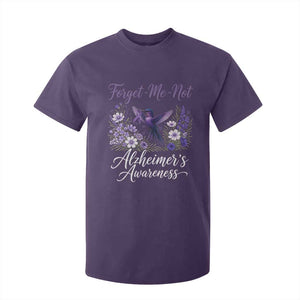 Forget Me Not Alzheimers Awareness T Shirt For Kid Hummingbird Purple Ribbon Floral