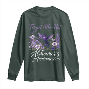 Forget Me Not Alzheimers Awareness Long Sleeve Shirt Hummingbird Purple Ribbon Floral
