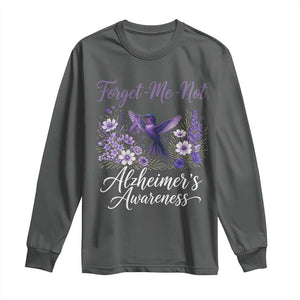 Forget Me Not Alzheimers Awareness Long Sleeve Shirt Hummingbird Purple Ribbon Floral