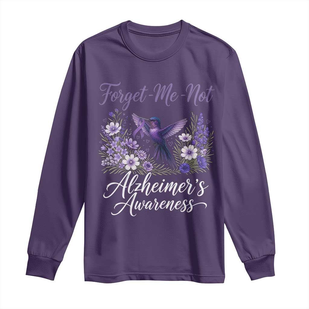 Forget Me Not Alzheimers Awareness Long Sleeve Shirt Hummingbird Purple Ribbon Floral TS12 Purple Print Your Wear