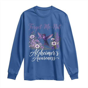 Forget Me Not Alzheimers Awareness Long Sleeve Shirt Hummingbird Purple Ribbon Floral