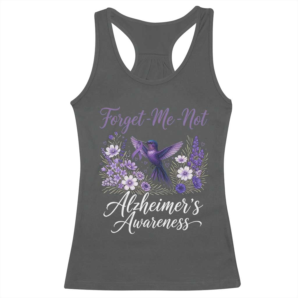 Forget Me Not Alzheimers Awareness Racerback Tank Top Hummingbird Purple Ribbon Floral