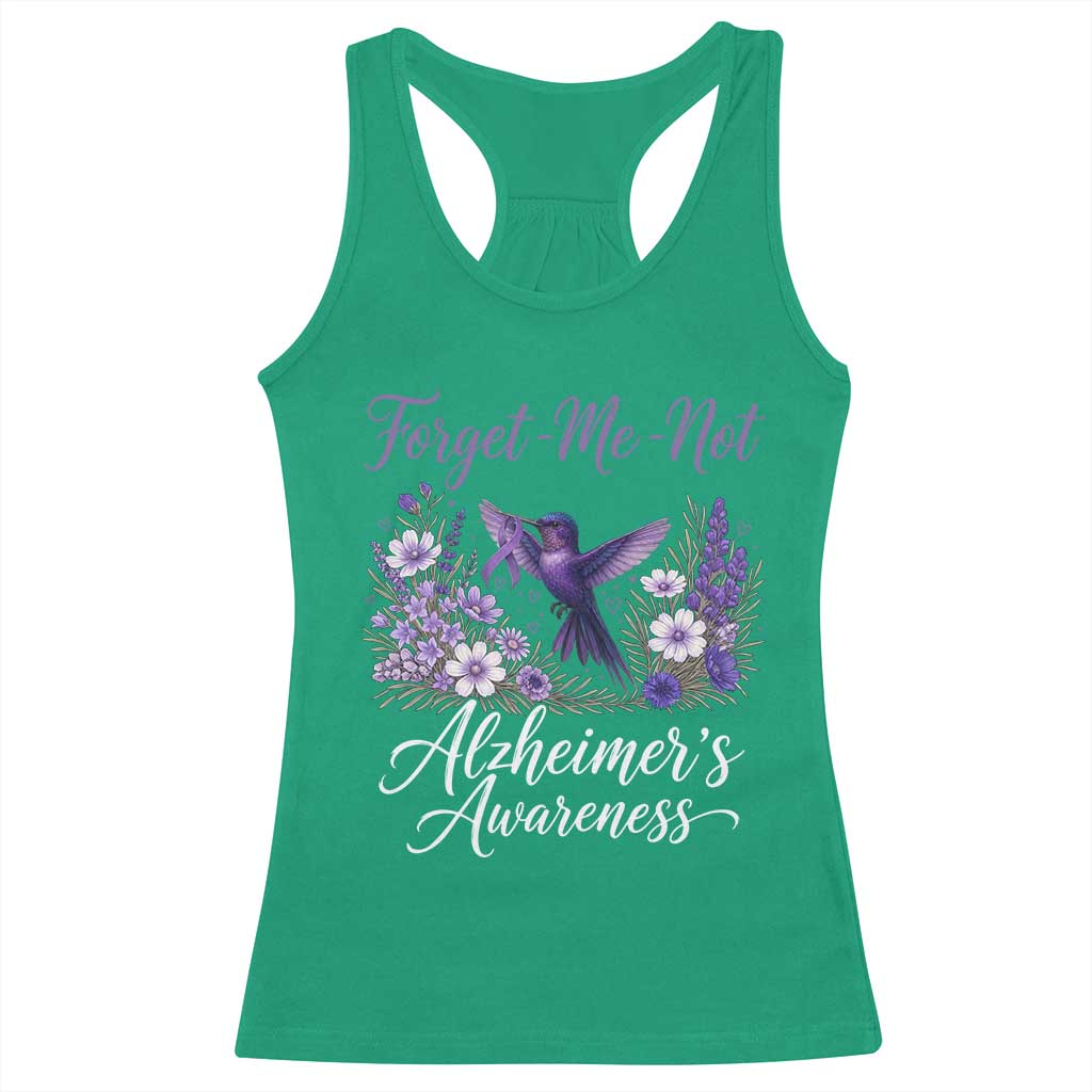 Forget Me Not Alzheimers Awareness Racerback Tank Top Hummingbird Purple Ribbon Floral