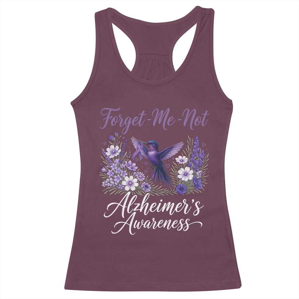 Forget Me Not Alzheimers Awareness Racerback Tank Top Hummingbird Purple Ribbon Floral