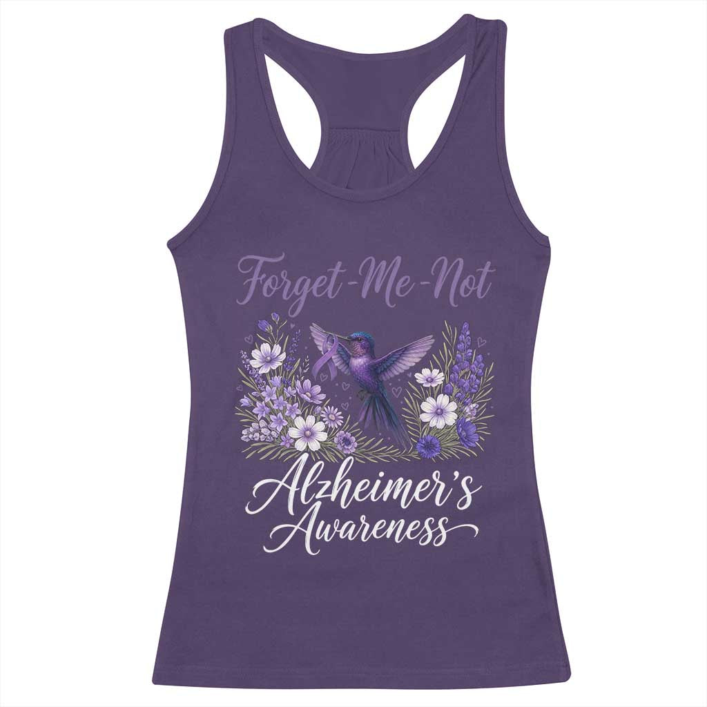 Forget Me Not Alzheimers Awareness Racerback Tank Top Hummingbird Purple Ribbon Floral TS12 Purple Print Your Wear