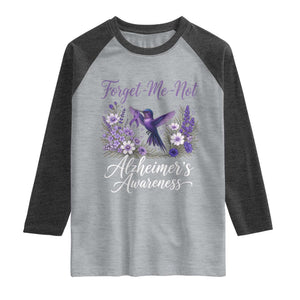Forget Me Not Alzheimers Awareness Raglan Shirt Hummingbird Purple Ribbon Floral