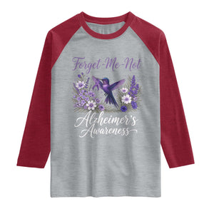 Forget Me Not Alzheimers Awareness Raglan Shirt Hummingbird Purple Ribbon Floral