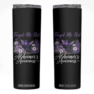 Forget Me Not Alzheimers Awareness Skinny Tumbler Hummingbird Purple Ribbon Floral