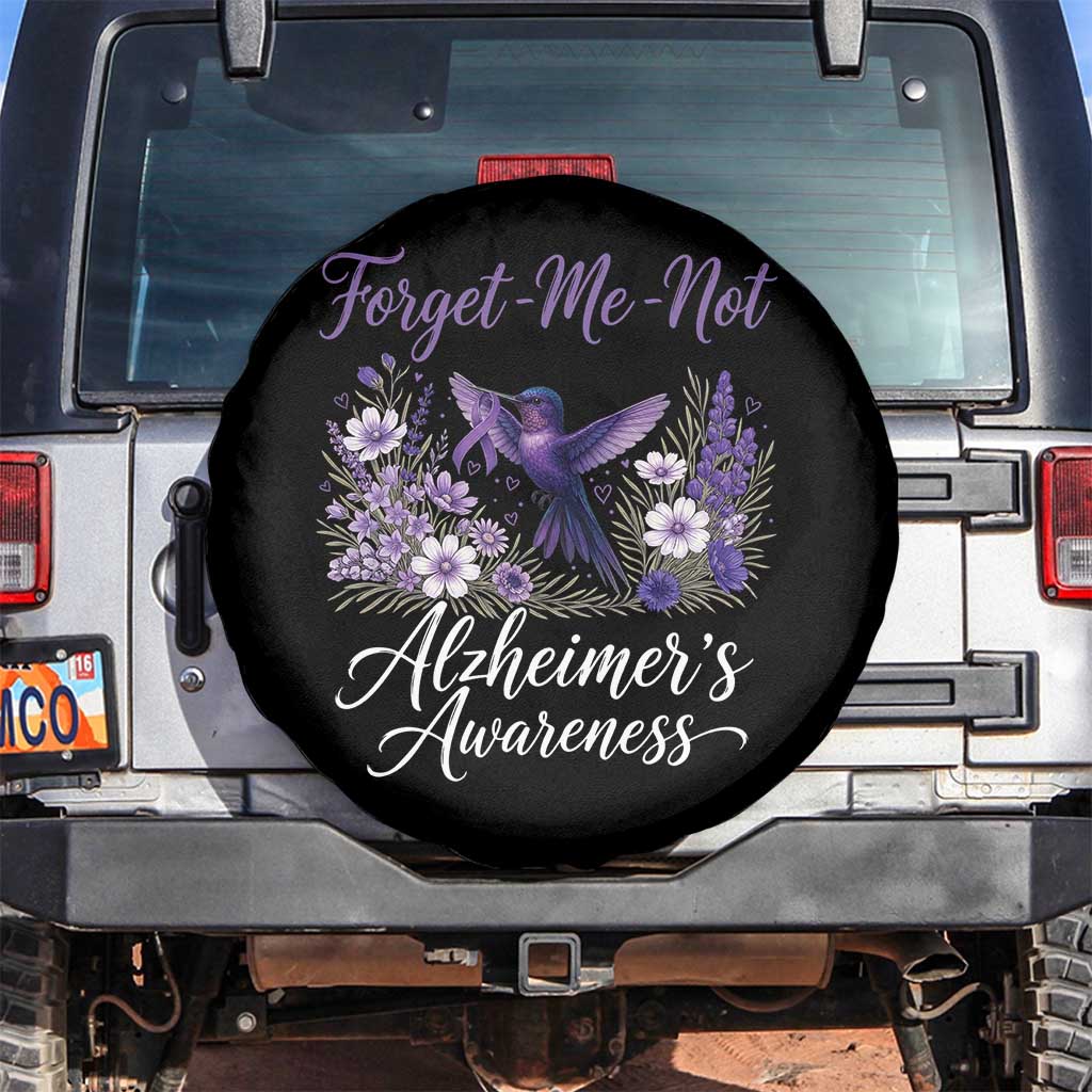 Forget Me Not Alzheimers Awareness Spare Tire Cover Hummingbird Purple Ribbon Floral