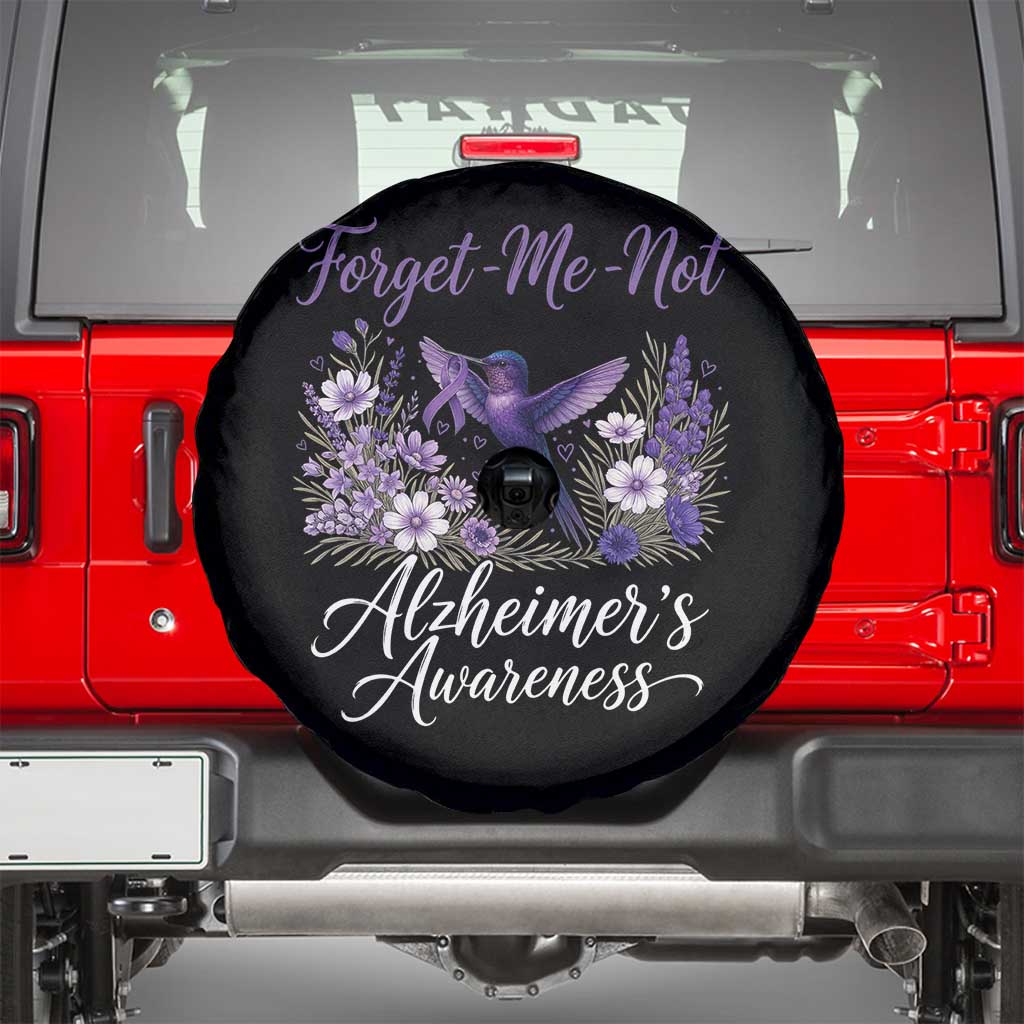 Forget Me Not Alzheimers Awareness Spare Tire Cover Hummingbird Purple Ribbon Floral