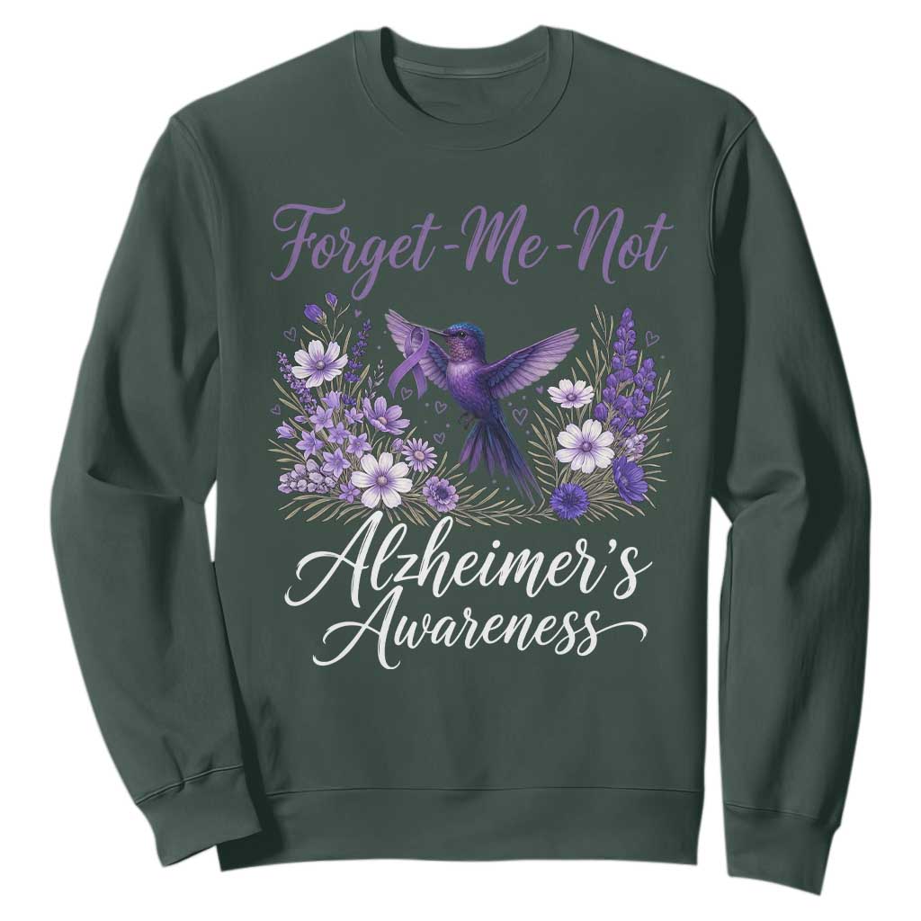 Forget Me Not Alzheimers Awareness Sweatshirt Hummingbird Purple Ribbon Floral