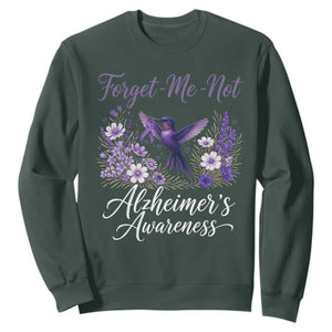 Forget Me Not Alzheimers Awareness Sweatshirt Hummingbird Purple Ribbon Floral