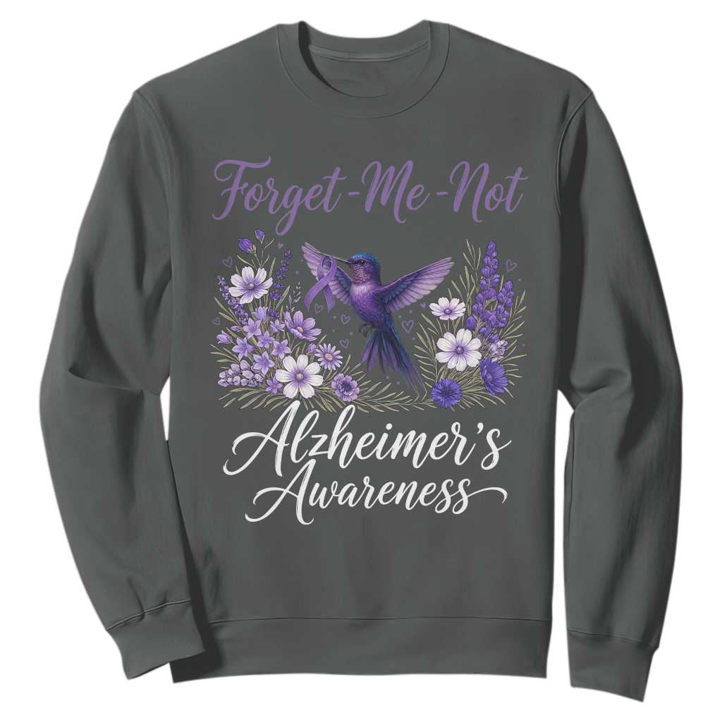 Forget Me Not Alzheimers Awareness Sweatshirt Hummingbird Purple Ribbon Floral