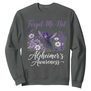 Forget Me Not Alzheimers Awareness Sweatshirt Hummingbird Purple Ribbon Floral