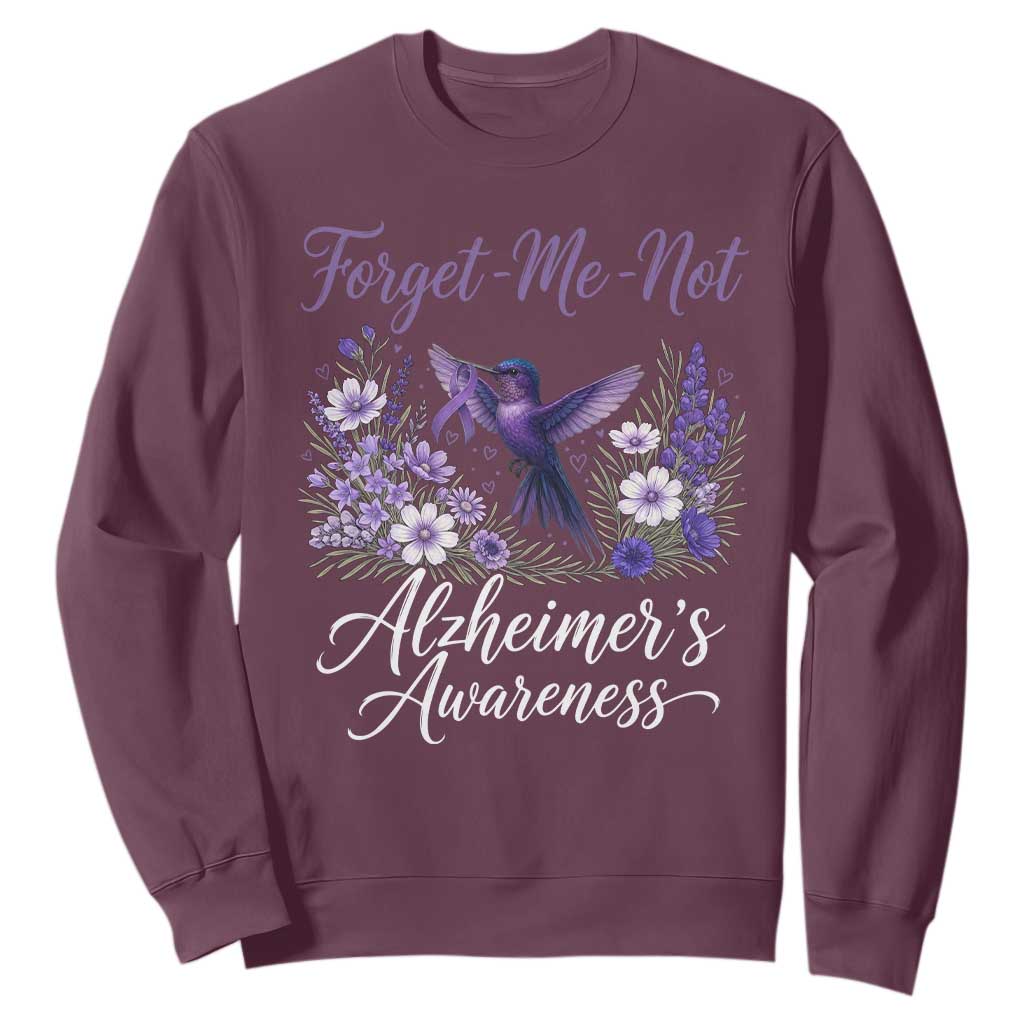 Forget Me Not Alzheimers Awareness Sweatshirt Hummingbird Purple Ribbon Floral