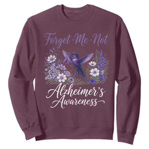 Forget Me Not Alzheimers Awareness Sweatshirt Hummingbird Purple Ribbon Floral