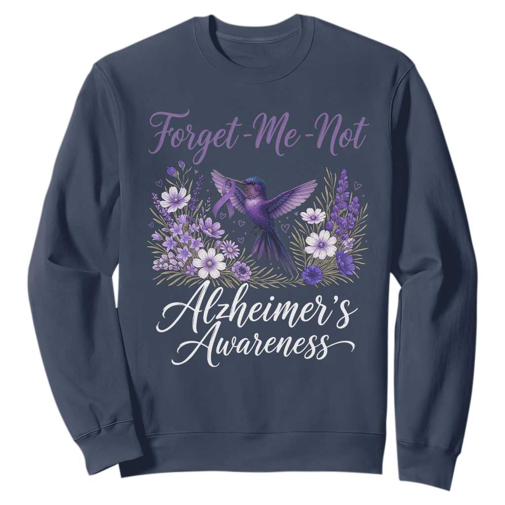 Forget Me Not Alzheimers Awareness Sweatshirt Hummingbird Purple Ribbon Floral
