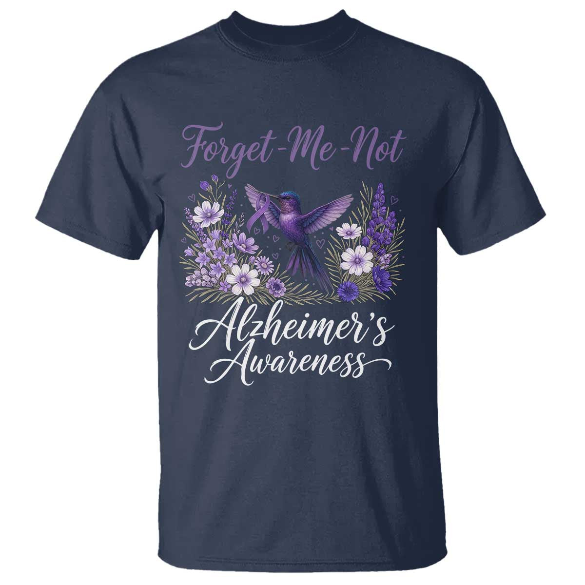 Forget Me Not Alzheimers Awareness T Shirt Hummingbird Purple Ribbon Floral