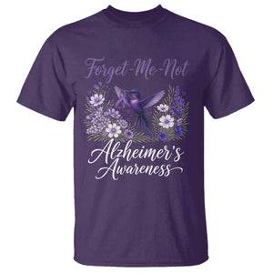 Forget Me Not Alzheimers Awareness T Shirt Hummingbird Purple Ribbon Floral