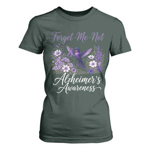 Forget Me Not Alzheimers Awareness T Shirt For Women Hummingbird Purple Ribbon Floral