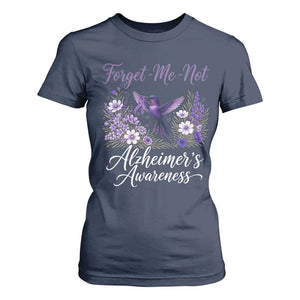 Forget Me Not Alzheimers Awareness T Shirt For Women Hummingbird Purple Ribbon Floral