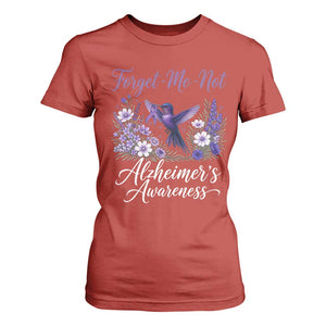 Forget Me Not Alzheimers Awareness T Shirt For Women Hummingbird Purple Ribbon Floral