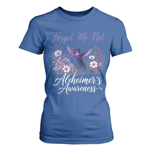 Forget Me Not Alzheimers Awareness T Shirt For Women Hummingbird Purple Ribbon Floral