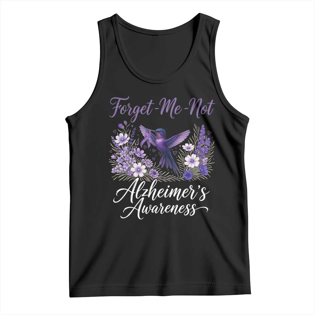Forget Me Not Alzheimers Awareness Tank Top Hummingbird Purple Ribbon Floral TS12 Black Print Your Wear