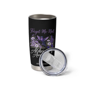 Forget Me Not Alzheimers Awareness Tumbler Cup Hummingbird Purple Ribbon Floral