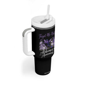Forget Me Not Alzheimers Awareness Tumbler With Handle Hummingbird Purple Ribbon Floral