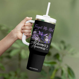 Forget Me Not Alzheimers Awareness Tumbler With Handle Hummingbird Purple Ribbon Floral