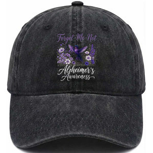 Forget Me Not Alzheimers Awareness Washed Cotton Baseball Cap Hummingbird Purple Ribbon Floral